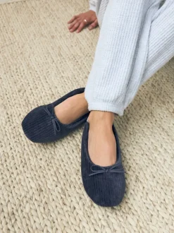 marine - Chaussons ballerines en velours