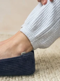 marine - Chaussons ballerines en velours