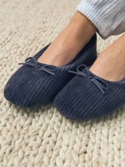 marine - Chaussons ballerines en velours