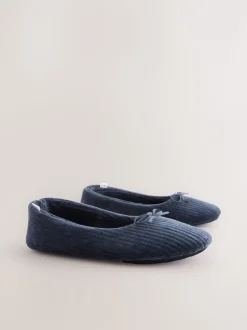 marine - Chaussons ballerines en velours