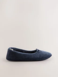 marine - Chaussons ballerines en velours