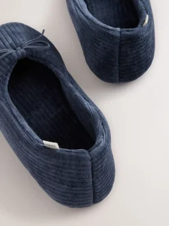 marine - Chaussons ballerines en velours