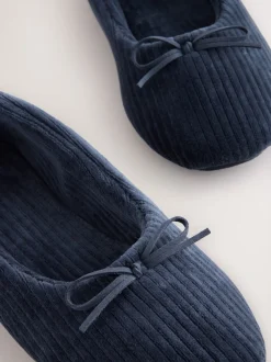 marine - Chaussons ballerines en velours