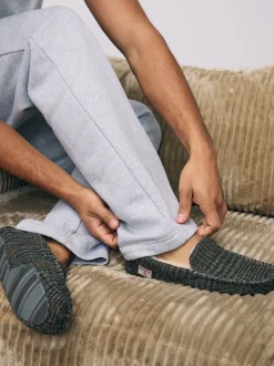 marine - Chaussons mocassins Signature Harris Tweed