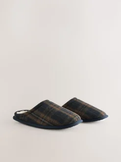 marine - Chaussons mules à carreaux