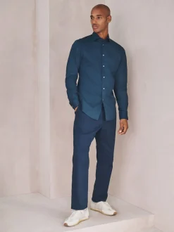 marine - Chemise habillée à manches longues en coton extensible