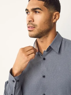 marine - Chemise élégante en coton riche texturée