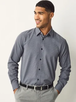 marine - Chemise élégante en coton riche texturée