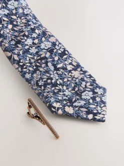 marine - Cravate à imprimé floral