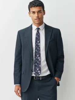 marine - Cravate en soie italienne à imprimé fleuri