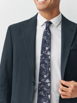 marine - Cravate en soie italienne à imprimé fleuri