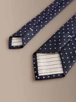 marine - Cravate Signature en soie à pois