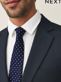 marine - Cravate Signature en soie à pois