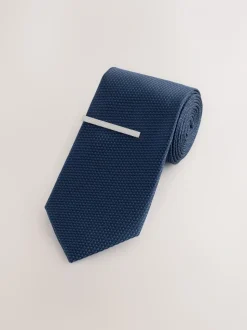 marine - Cravate texturée avec pince à cravate
