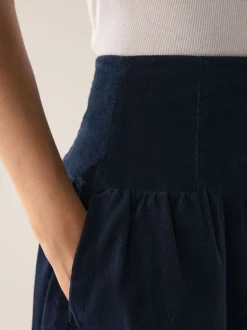 marine - Jupe mi-longue en velours côtelé à taille basse