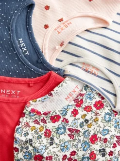 marine - Lot de 5 hauts côtelés à manches longues (3mois-7ans)