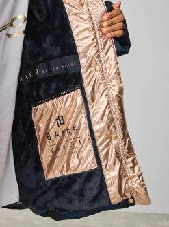 marine - Manteau Ceinturé Baker by Ted Baker, mi-lourd, matelassé et Résistant à la douche