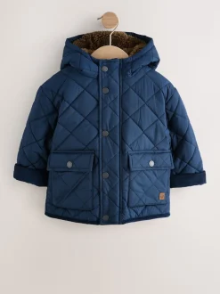marine - Manteau matelassé doublé Borg (3mois à7ans)