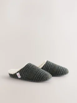 marine - Mules Chaussons Signature Harris Tweed