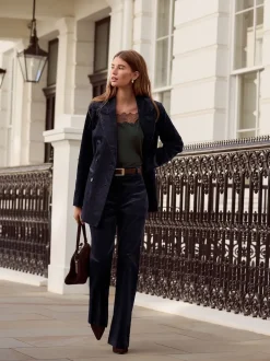 marine - N. Blazer croisé en velours côtelé haut de gamme