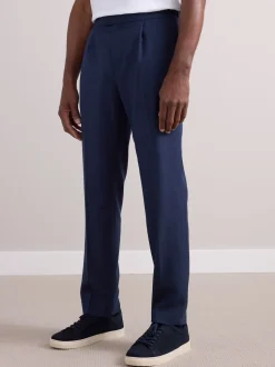 marine - Pantalon élégant riche en laine texturé avec pattes d'ajustement sur les côtés