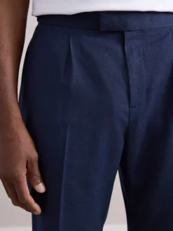 marine - Pantalon élégant riche en laine texturé avec pattes d'ajustement sur les côtés