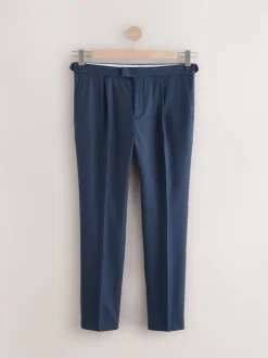 marine - Pantalon élégant riche en laine texturé avec pattes d'ajustement sur les côtés