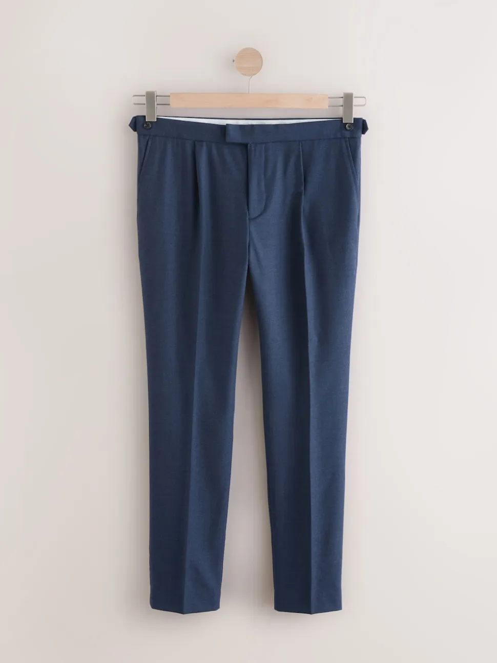 marine - Pantalon élégant riche en laine texturé avec pattes d'ajustement sur les côtés