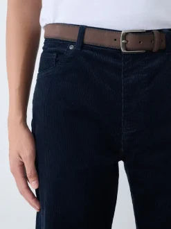 marine - Pantalons en velours côtelé ceinturés