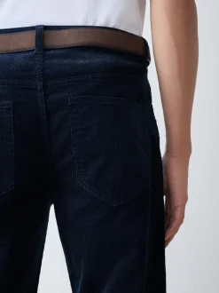 marine - Pantalons en velours côtelé ceinturés