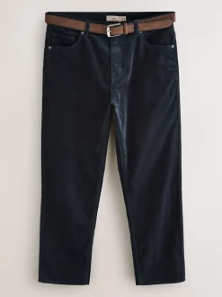 marine - Pantalons en velours côtelé ceinturés