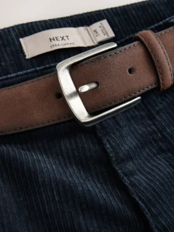 marine - Pantalons en velours côtelé ceinturés