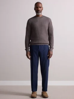 marine - Pantalons Habillé texturés à taille élastiquée en laine