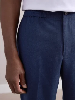 marine - Pantalons Habillé texturés à taille élastiquée en laine