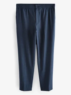 marine - Pantalons Habillé texturés à taille élastiquée en laine