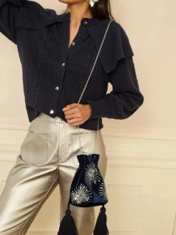 marine - Pochette Love & Roses en velours avec ornements sequins