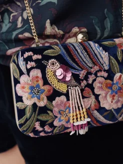 marine - Pochette oiseau avec ornements