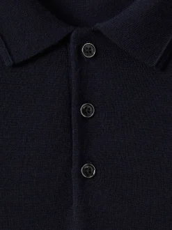 marine - Polo Reiss Trafford en laine mérinos à manches longues