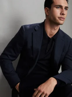 marine - Polo Reiss Trafford en laine mérinos à manches longues