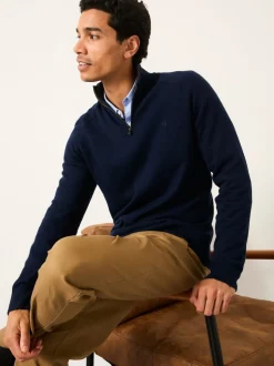 marine - Pull FatFace en maille à col zippé