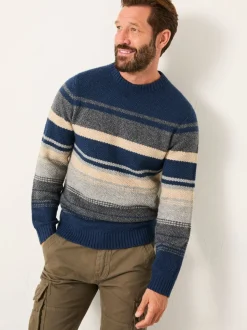 marine - Pull FatFace rayé en maille à col rond