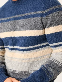 marine - Pull FatFace rayé en maille à col rond