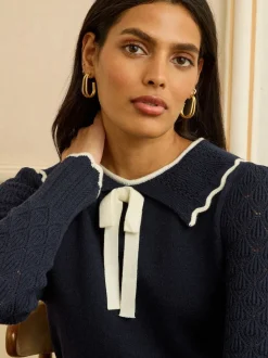 marine - Pull Love & Roses col en maille