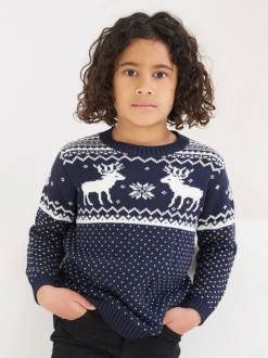 marine - Pull The Little Tailor motif jacquard renne de Noël enfant
