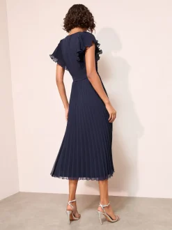 marine - Robe mi-longue Friends Like These en mousseline plissée avec empiècement en dentelle