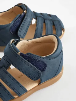 marine - Sandales de marche en cuir à fermeture scratch bébé