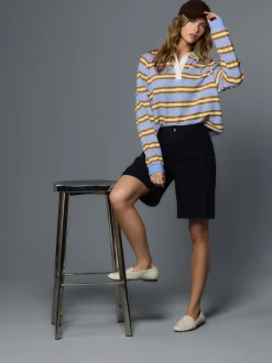 marine - Shorts de genou de mélange de lin