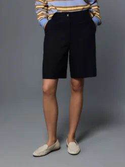 marine - Shorts de genou de mélange de lin