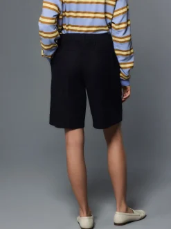 marine - Shorts de genou de mélange de lin