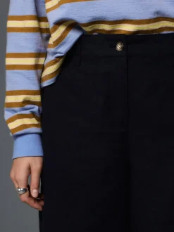 marine - Shorts de genou de mélange de lin